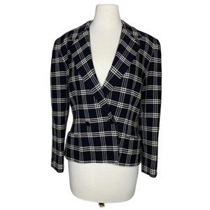 Vintage Genny By Versace Blazer Size 10 Black‎ White Jacket Windowpane Plaid